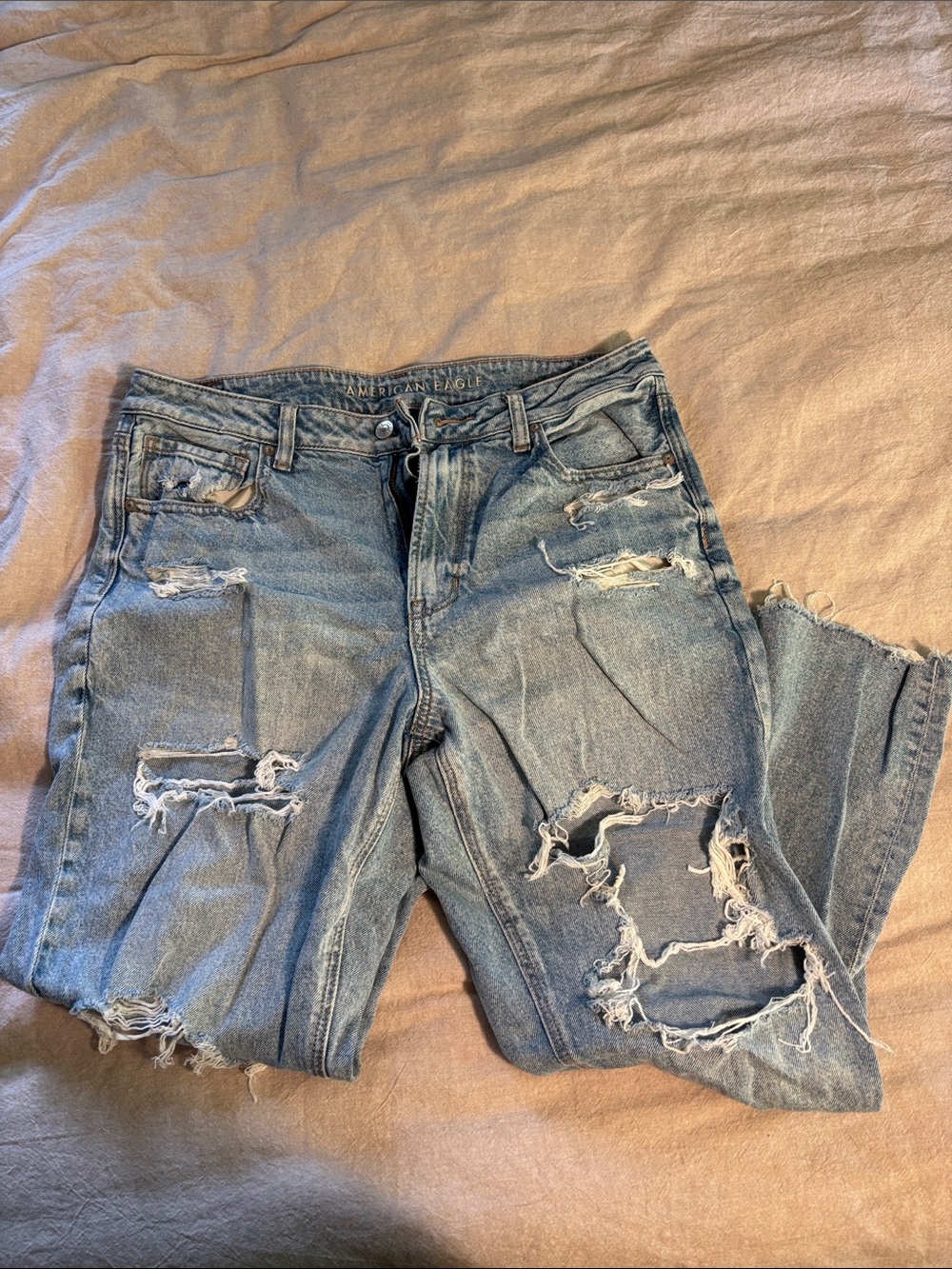 American Eagle Strigid Distressed Ripped Light Wash Jeans